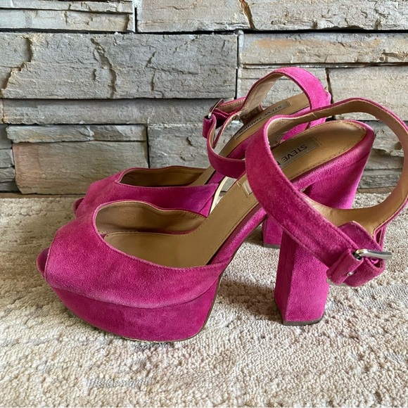 Steve Madden Vintage Y2K Jillyy Platform Heels Fuchsia Pink Suede Leather: 9M - Picture 6 of 12